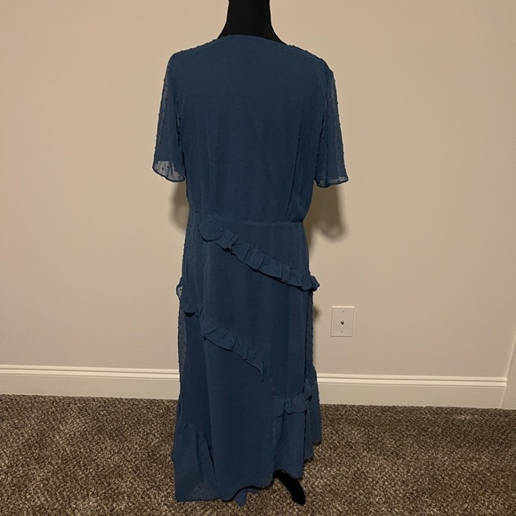 Lulus slate blue flutter sleeve dress textured overlay midi size XL - Picture 3 of 6